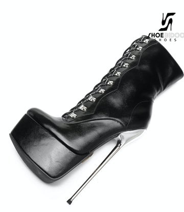 SLICK Black Giaro SLICK ENZO Fetish platform booties with silver heels