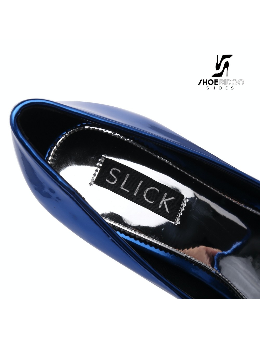 SLICK Blue liquid shiny Giaro SLICK ESCALA platform pumps with silver heels
