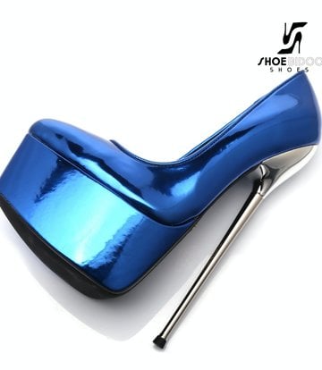 SLICK Blue liquid shiny Giaro SLICK ESCALA platform pumps with silver heels