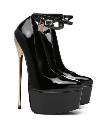 SLICK Black shiny ESSENCE Giaro SLICK platform pumps with locking ankle strap