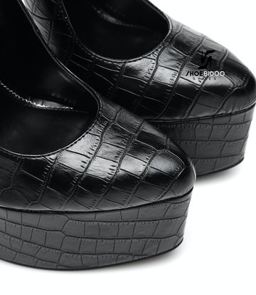 SLICK Black crocodile ESSENCE Giaro SLICK platform pumps with locking ankle strap