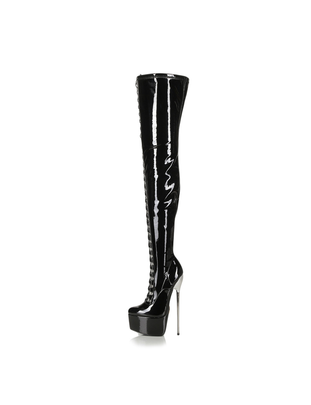 SLICK Schwarze Plateaustiefel mit hohem Metallabsatz