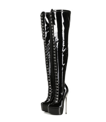 SLICK Schwarze Plateaustiefel mit hohem Metallabsatz