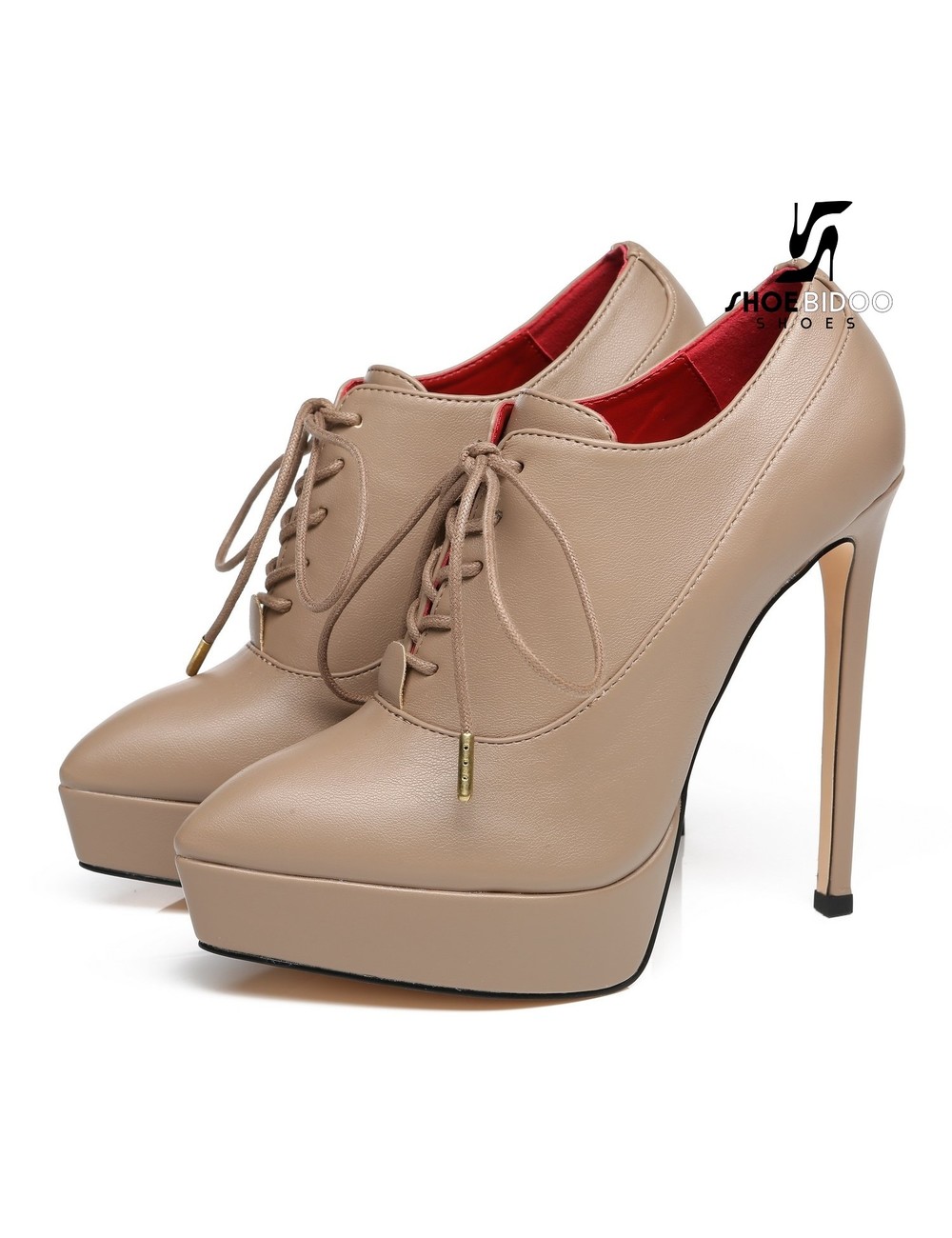Giaro Giaro Platform lace up pumps SNUG in Taupe with red lining