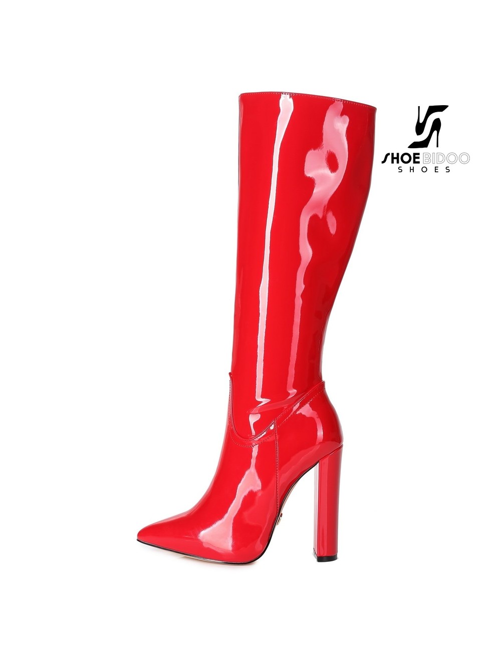 Red leather store high heel boots