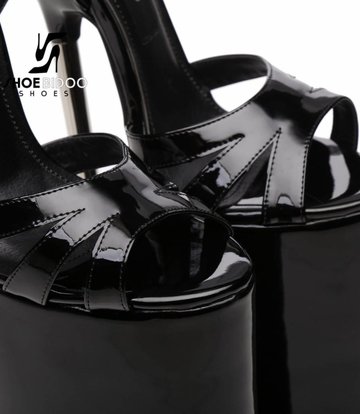 Giaro Black patent fetish monster sandals with ultra high silver metal heels