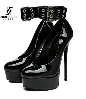 Giaro Black  shiny Giaro "Posessed" platform pumps with big belt