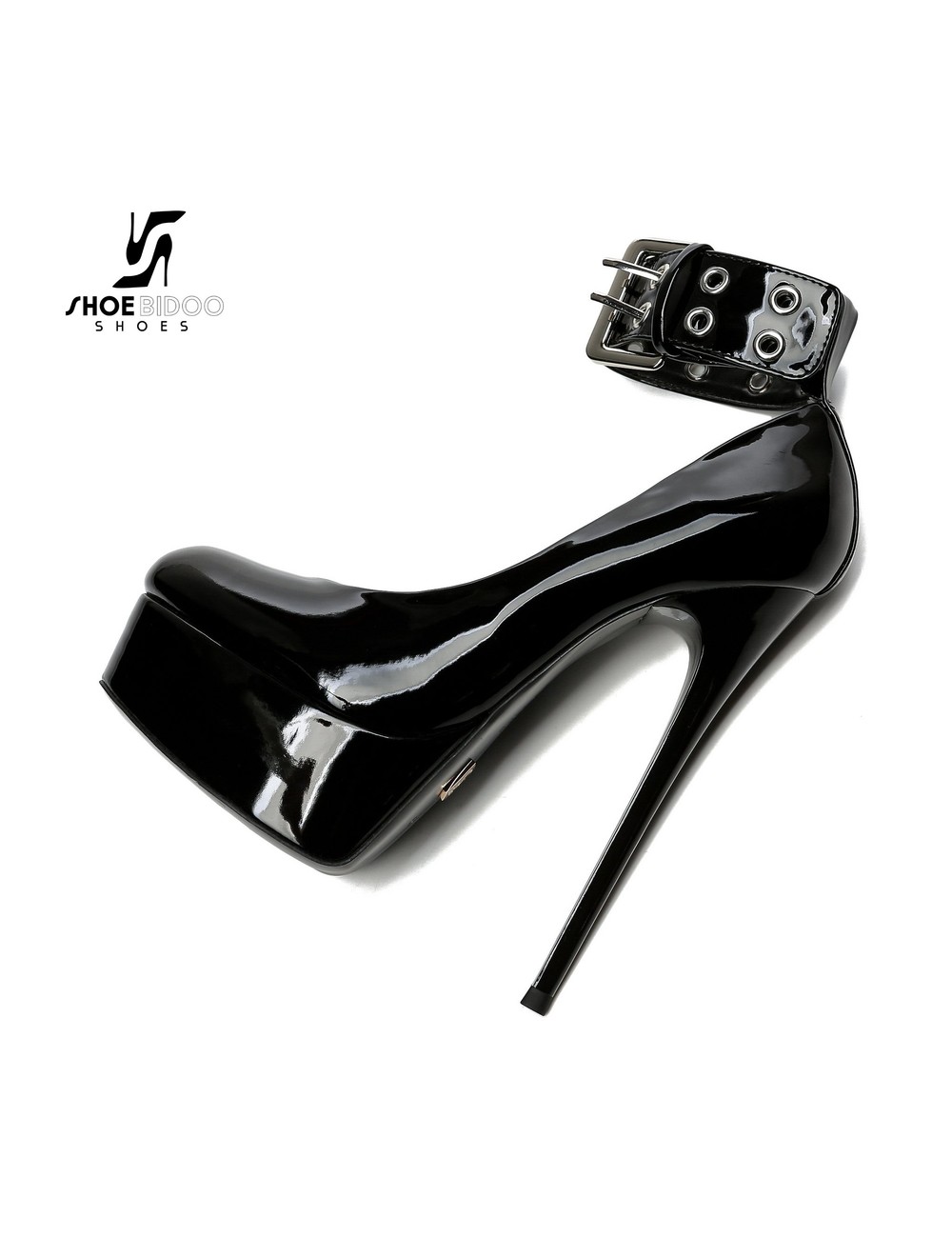 Giaro Schwarz glänzende Giaro "Posessed" Plateau Pumps mit großem Gürtel