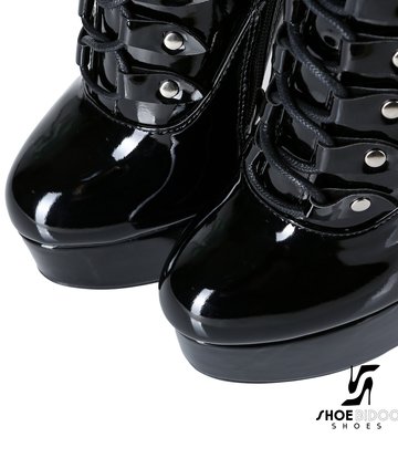 Giaro Black shiny lace-up ultra "Galana MAHAUTE" knee boots