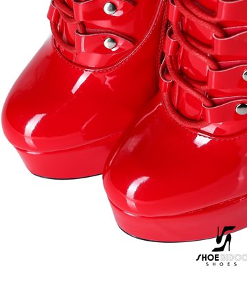 Giaro Red shiny lace-up ultra "Galana MAHAUTE" knee boots