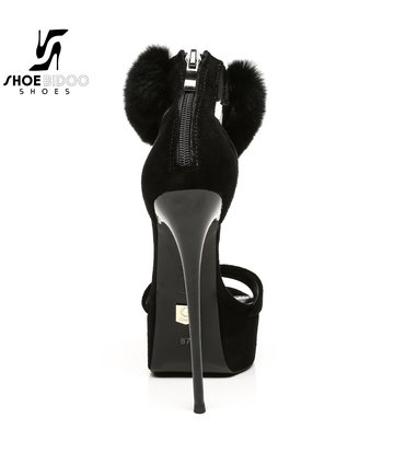 Giaro Black Giaro SWEET LOVE fur ankle belt sandals