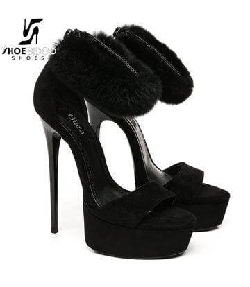 Giaro Black Giaro SWEET LOVE fur ankle belt sandals