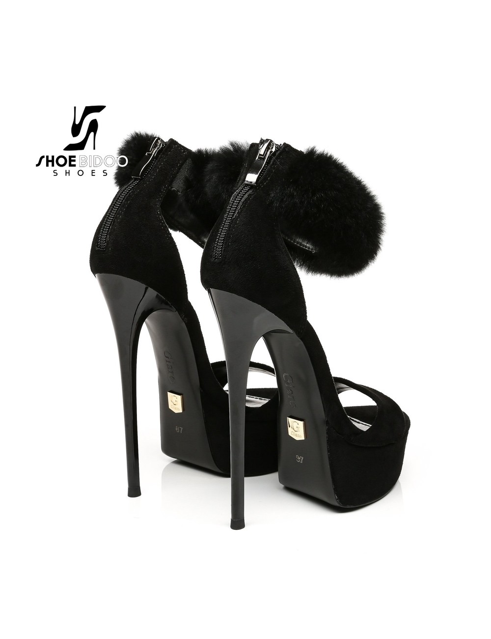 Giaro Black Giaro SWEET LOVE fur ankle belt sandals