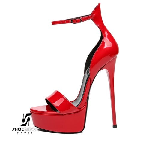 Giaro MINA | RED SHINY | HIGH ANKLE BELT PLATFORM SANDALS