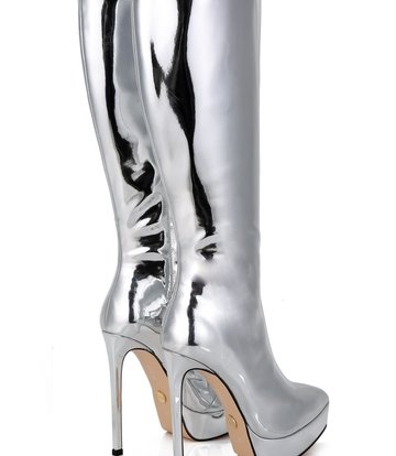 Giaro Giaro Platform knee boots SARAYA in silver shiny with 14cm heels ...