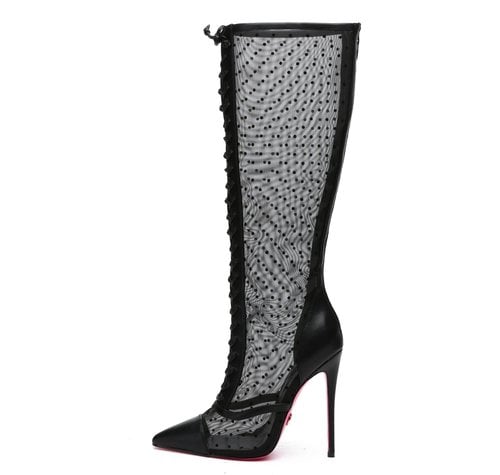 Giaro PIKANTE BLACK MESH MESH LACE KNEE BOOTS