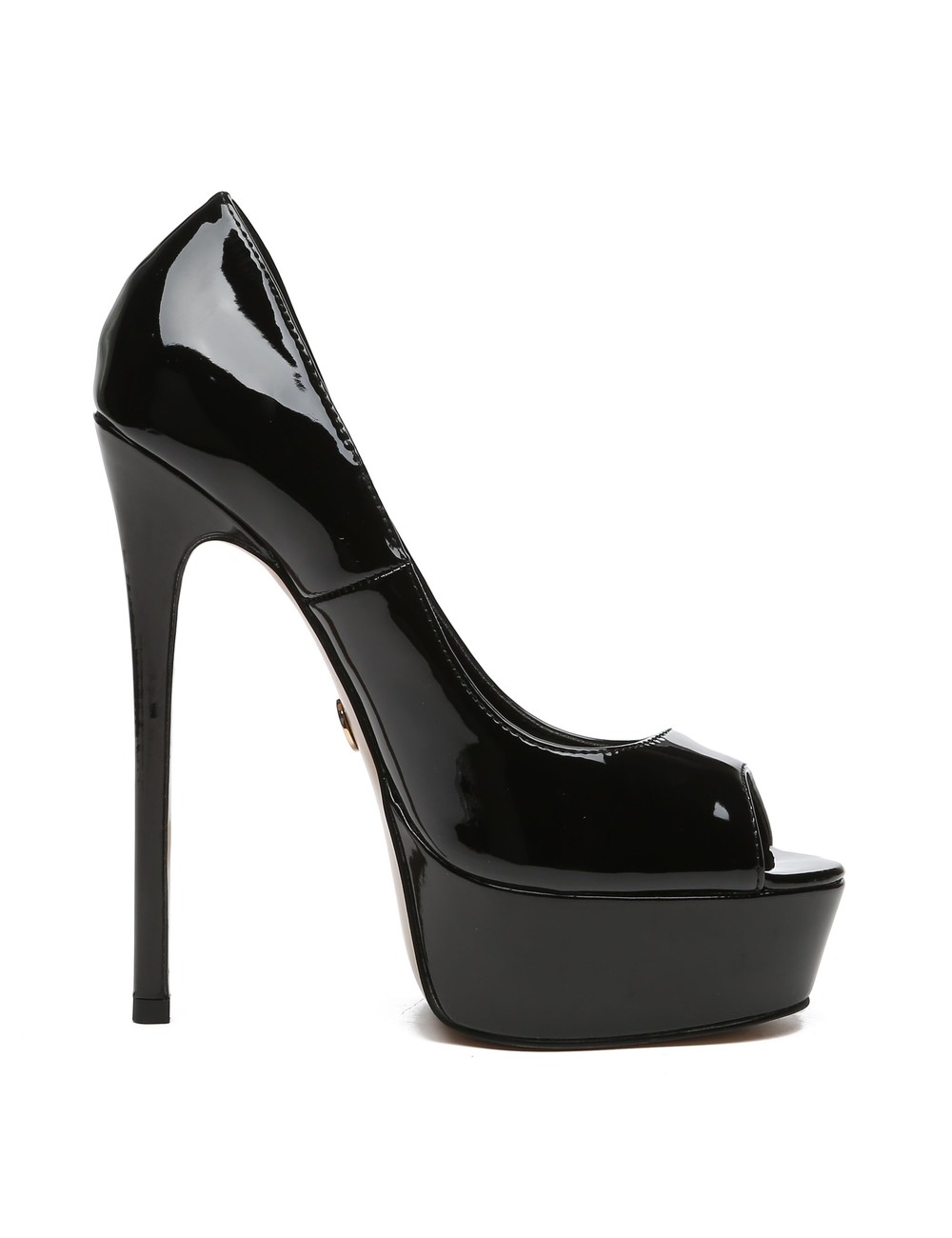 Black Shiny ESSENCE Giaro SLICK platform pumps with lock & ankle