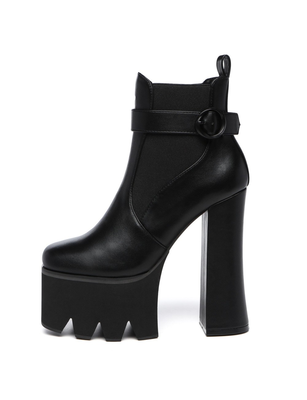 Unique Bargains Women's Circle Buckle Round Toes Chunky High Heel Ankle  Boots Black 9.5 - Walmart.com