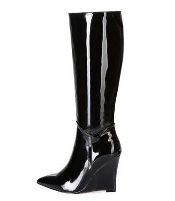 Giaro Giaro knee boots with wedge heel ELLA in black shiny