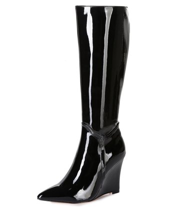 Giaro Giaro knee boots with wedge heel ELLA in black shiny