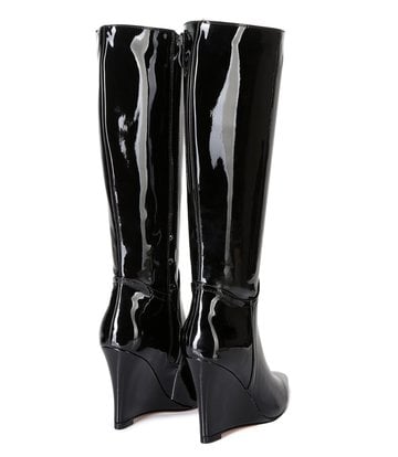 Giaro Giaro Wedge heel knee boots ELLA in black shiny with 10cm heels ...