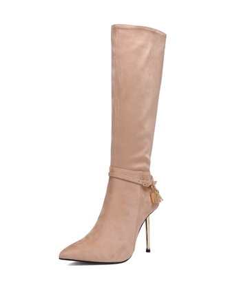 Giaro Giaro LEANDRA BEIGE VELOUR KNEE BOOTS