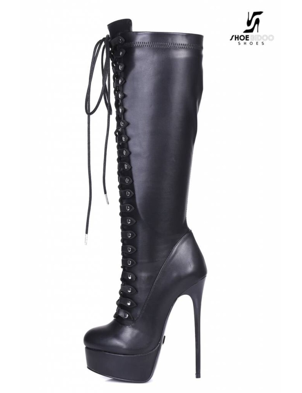 Black lace up Giaro high 16cm heeled knee boots Giaro High Heels