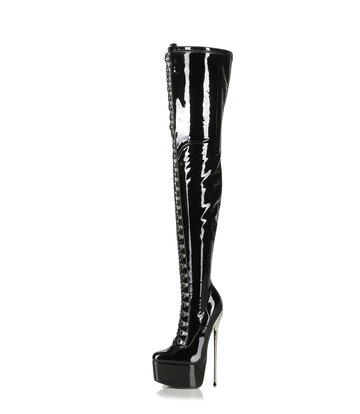 SLICK Schwarze Plateaustiefel mit hohem Metallabsatz