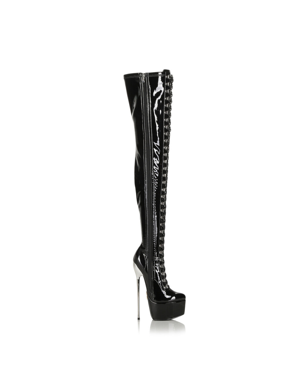 SLICK Schwarze Plateaustiefel mit hohem Metallabsatz
