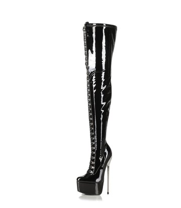 SLICK Schwarze Plateaustiefel mit hohem Metallabsatz