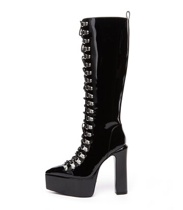 Giaro STRAGAZER | SCHWARZ GLÄNZEND | KNIESTIEFEL MIT SCHNÜRUNG