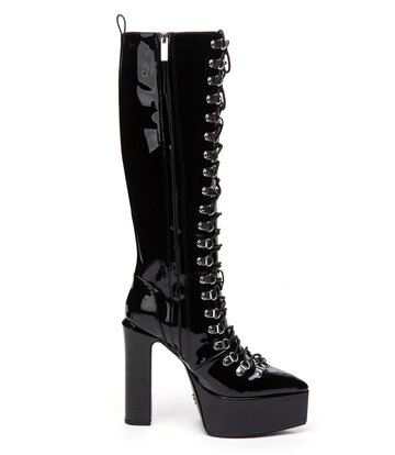 Giaro STRAGAZER | BLACK SHINY | LACED KNEE BOOTS