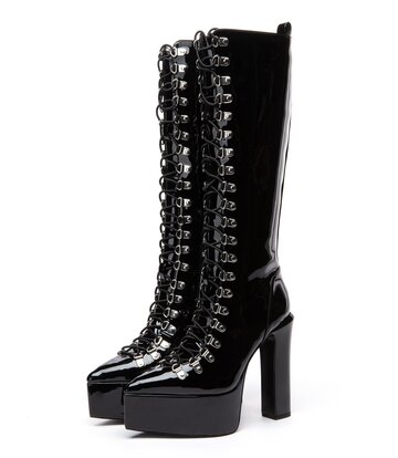 Giaro STRAGAZER | BLACK SHINY | LACED KNEE BOOTS