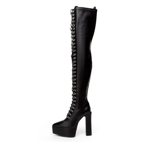 SECRETZ | BLACK MATTE | LACED THIGH BOOTS