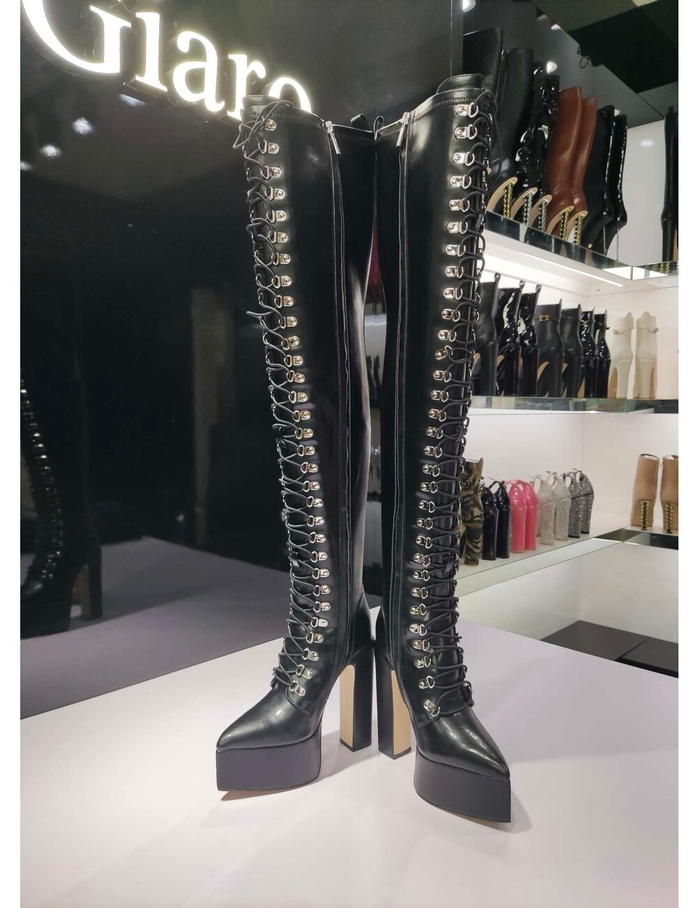 Giaro SECRETZ | SCHWARZ MATT | GESCHNÜRTE OBERSCHENKELSTIEFEL