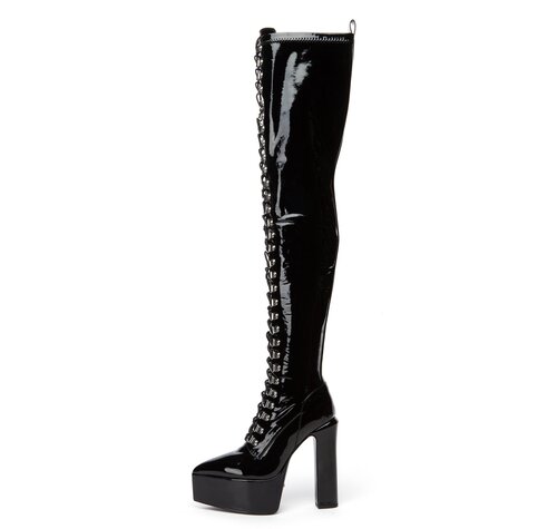 SECRETZ | BLACK SHINY | LACED THIGH BOOTS