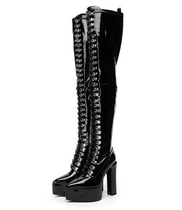 Giaro Giaro SECRETZ | BLACK SHINY | LACED THIGH BOOTS