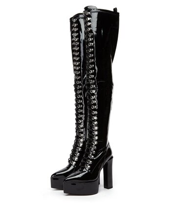 Giaro SECRETZ | BLACK SHINY | LACED THIGH BOOTS