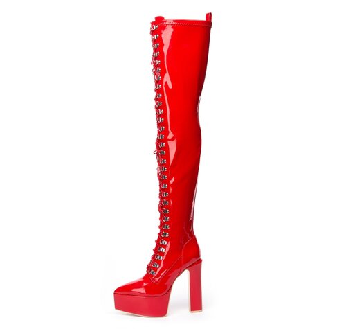 SECRETZ | RED SHINY | LACED THIGH BOOTS