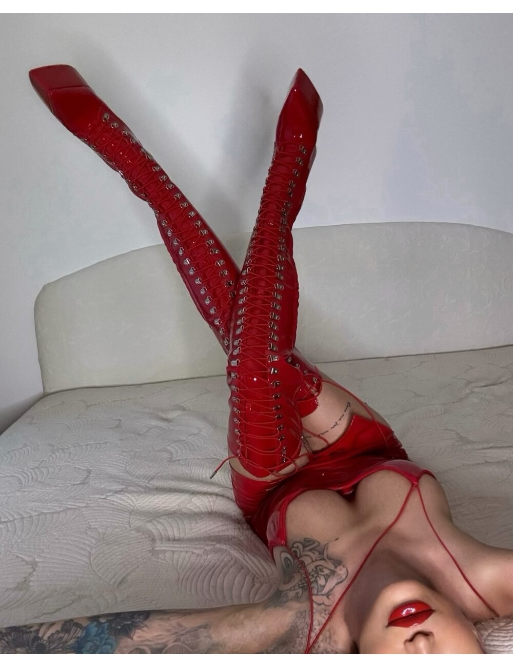 Giaro Giaro SECRETZ | RED SHINY | LACED THIGH BOOTS