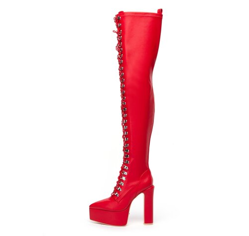 SECRETZ | RED MATTE | LACED THIGH BOOTS