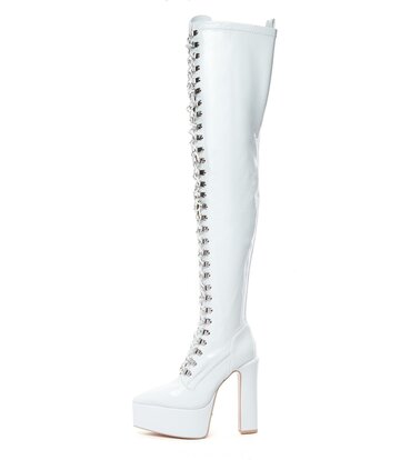 Giaro Giaro SECRETZ | WHITE SHINY | LACED THIGH BOOTS