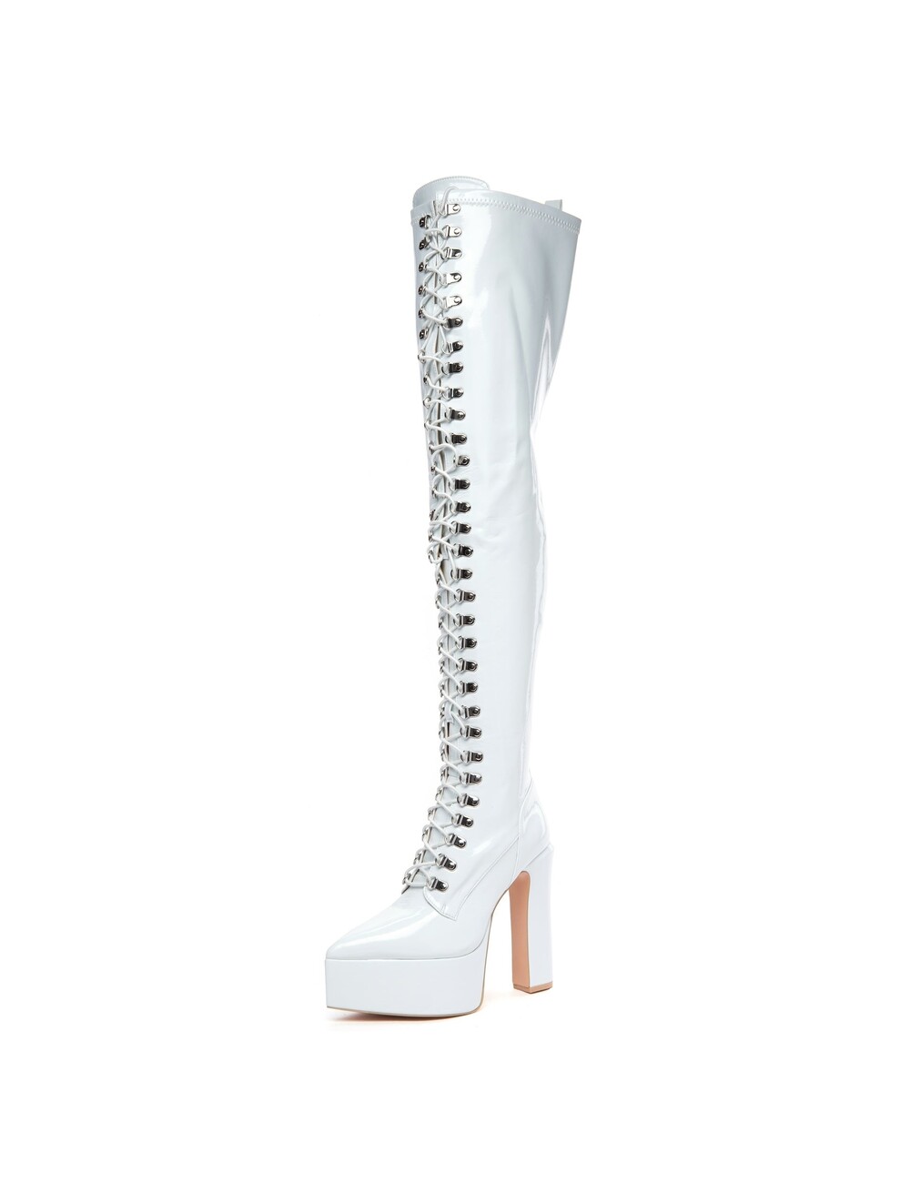 Giaro Giaro SECRETZ | WHITE SHINY | LACED THIGH BOOTS