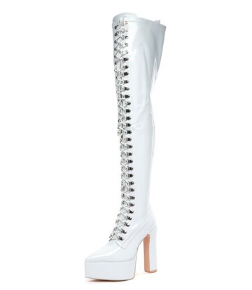 Giaro SECRETZ | WHITE SHINY | LACED THIGH BOOTS