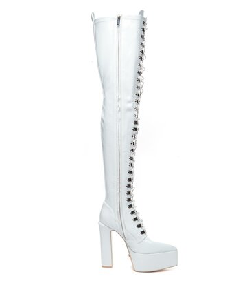 Giaro Giaro SECRETZ | WHITE SHINY | LACED THIGH BOOTS