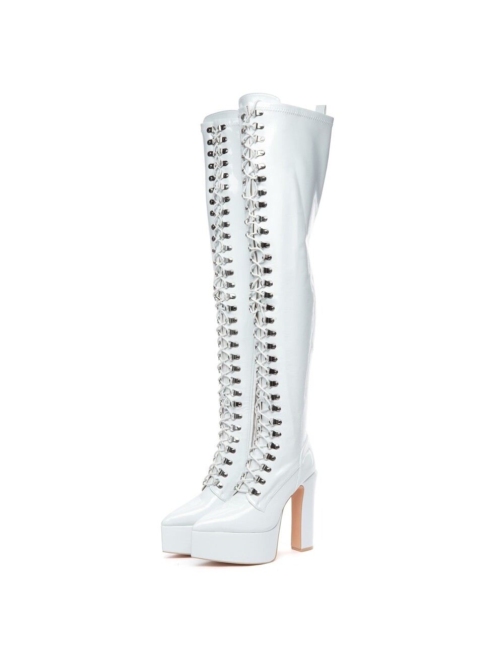 Giaro SECRETZ | WHITE SHINY | LACED THIGH BOOTS