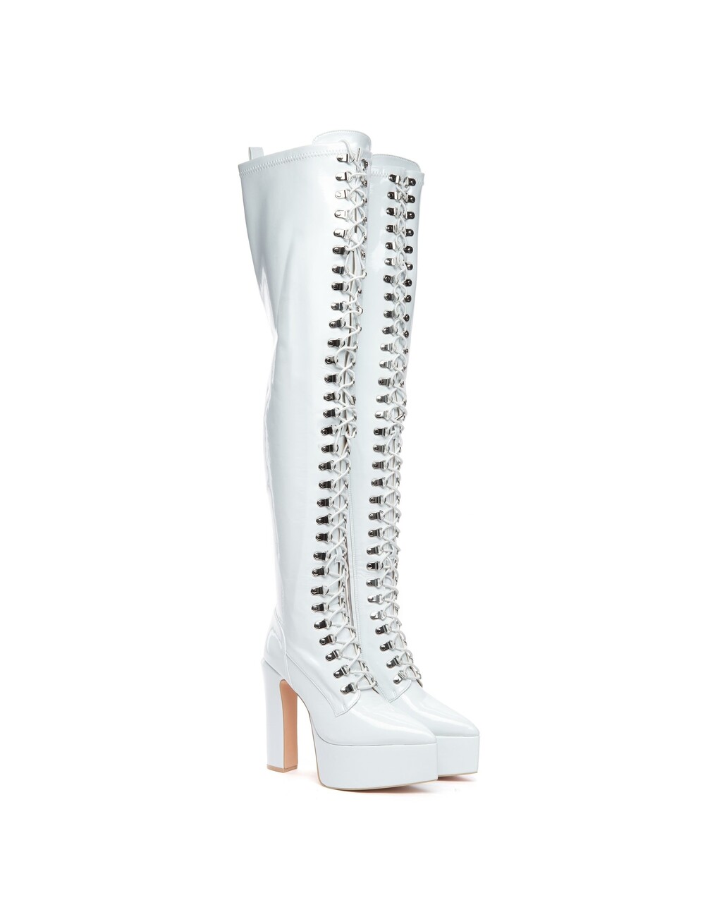 Giaro SECRETZ | WEISS GLÄNZEND | GESCHNÜRTE OBERSCHENKELSTIEFEL