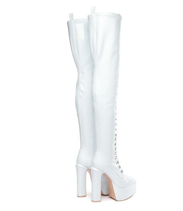 Giaro SECRETZ | WEISS GLÄNZEND | GESCHNÜRTE OBERSCHENKELSTIEFEL