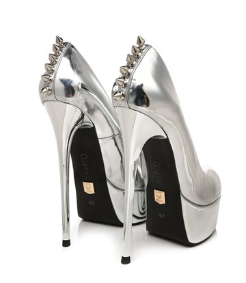 Liguid Silver  Giaro "Bad Girl" platform pumps with spikes