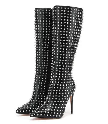 Giaro TRIBECA BLACK KNEE BOOTS WITH SILVER STUDS